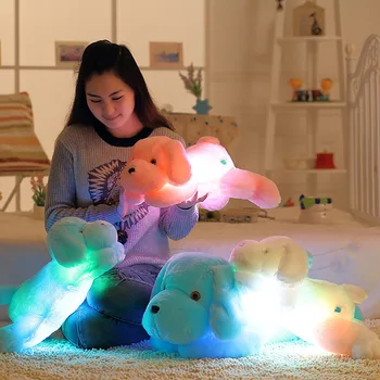 Gaismas suns plīša lelle krāsains LED kvēlojošs suņiem, bērniem, rotaļlietas, meitene bērniem dzimšanas dienas dāvanu lielo pildījumu dzīvniekiem, pūkains plīša gudrs