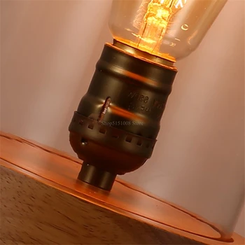 Galda Lampas Bēniņi Vintage Koka Galda lampa ar Stikla Abažūrs Edison Galda Blakus Galda Deg Guļamistaba Dzīves Mācību Telpa, CCC