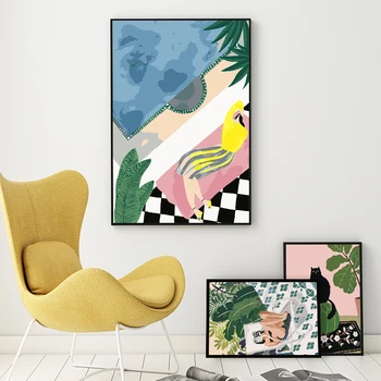 Glezna ar numuriem un mākslas krāsas pēc skaita Abstraktu modernās Pikaso stila kaķis dīķis meitene luksusa Puses uzpildīto krāsu dāvanu apdare