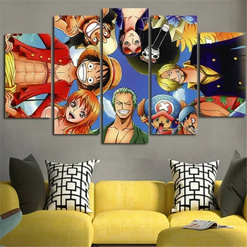 Gleznas Plakāts, Dzīvojamā Istaba HD Iespiests Attēls 5 Paneļi no Viena Gabala, Anime Rakstzīmes, Krāsošana Moduļu Sienas Mākslas Mājas Dekoru Sistēmu