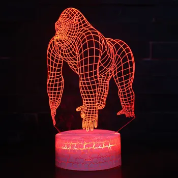 Gorilla King Kong tēma 3D Lampas LED nakts apgaismojums 7 Krāsas Maiņa Pieskarieties Garastāvokļa Lampa Ziemassvētku dāvanu Dropshippping
