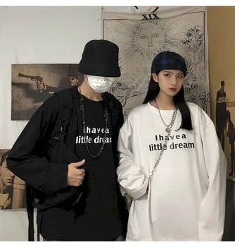 Goth, Punk garām piedurknēm T-krekls Vīriešu T Sievietēm korejas Tendence Ins Zaudēt Hong Kong Stila Rudens Jaka Ziemas Zemāko Krekls Vīriešiem