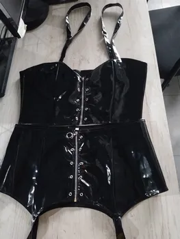 Gothic PVC Zip Ādas Krusta Siksnas 2 Gabals, kas 2020. Gadā Vasaras Kultūru Top un Prievīte Svārki Uzstādīt Sievietes Sexy Club Puses 2gab Seksīgs Apģērbs