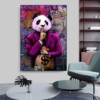 Grafiti Naudas Dolāru Panda Eļļas Gleznas Uz Audekla Sienas Māksla Plakāti un Izdrukas Mūsdienu Sienas Attēlu, viesistaba, Mājas Dekoru