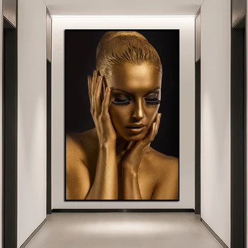 Grims Zelta Melnā sieviete, Eļļas Glezna uz Audekla Cuadros Plakāti un Izdrukas Āfrikas Sienas Mākslas Ainu, viesistaba, Guļamistaba Dekori