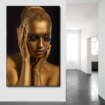 Grims Zelta Melnā sieviete, Eļļas Glezna uz Audekla Cuadros Plakāti un Izdrukas Āfrikas Sienas Mākslas Ainu, viesistaba, Guļamistaba Dekori