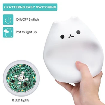 Gudrs Kaķis USB Touch Kontroli Nakts Lampas Uzlādējams Silikona LED Gaismas Ar Warm White 7-Krāsu Elpošanas Režīmi