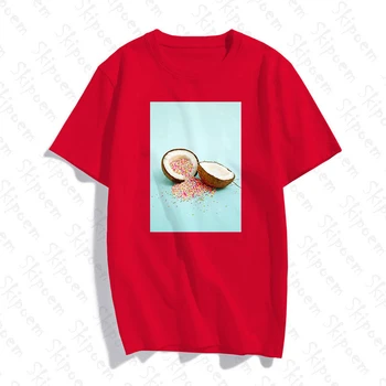 Gudrs Krāsains Kokosrieksti T Krekls Sievietēm Estētisko Kawaii Vintage Pink Skipoem Krāsains Kokvilnas Ar Īsām Piedurknēm, Drēbes, T-Veida Krekls Femme