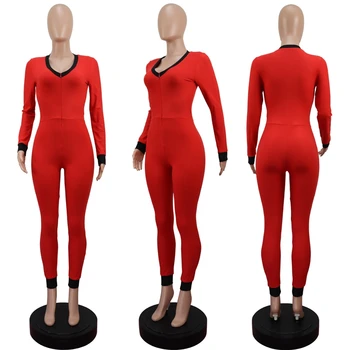 HAOYUAN Sexy Bodycon Raibs Jumpsuit ar garām Piedurknēm Dziļu V Kombinezons Sievietēm Ir 2021. Festivāls Apģērbu Viens Gabals Nigth Kluba Tērpiem