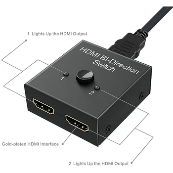HDMI Splitter, HDMI Slēdzis Divvirzienu 2 Ieejas 1 Izeja vai 1 līdz 2 Out, 1080P Tranzīts HDMI Komutatoru