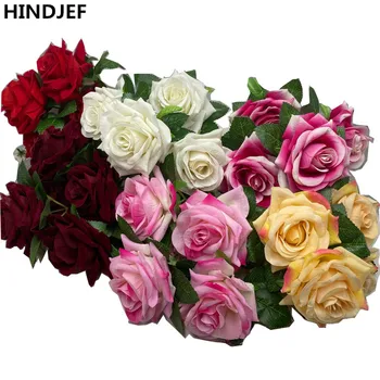 HINDJEF 1GB 30cm mākslīgā rozā zīda lielu rožu pušķi, apdares viltus ziedu sākuma kāzu dekorēšana albums DIY