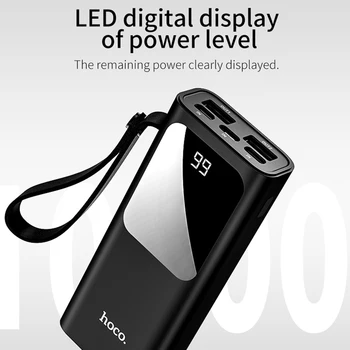 HOCO Power Bank 10000mAh Mini USB LED displejs, Ārējās Baterijas Portatīvo Powerbank iphone xiaomi 9 Ātra uzlāde ar siksniņa