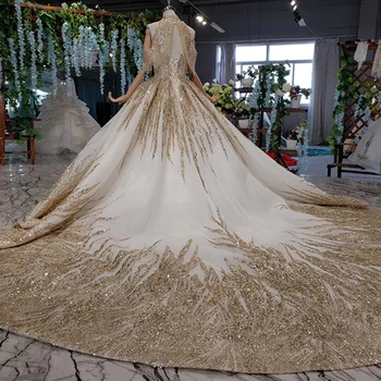 HTL927 āfrikas zelta kāzu kleitas pavada noņemams augstu plecu ķēde spīdīgs lodītes līgavas idos свабедное платье