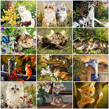 HUACAN Attēlu skaits Dzīvnieku Kaķu Zīmējumu Uz Audekla HandPainted Mākslas Dāvanu DIY Attēlu Skaits Ziedu Komplekti Mājas Apdare