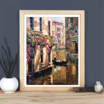 HUACAN Venēcijas Pilsētas Ainavu Glezniecība Cipari, Attēli Dāvanu Komplektus Zīmēšanai Audekls HandPainted Mājas Apdare