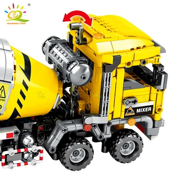 HUIQIBAO 1143pcs Betona Maisītājs Auto Celtniecības Bloki Inženiertehniskās Truck Pilsētas Celtniecības Ķieģeļus Rotaļlietas Bērniem Zēns