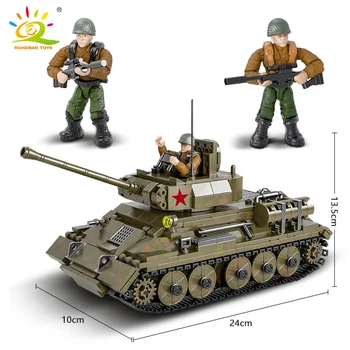 HUIQIBAO 854pcs Militāro Modeli, Celtniecības Bloki WW2 T-34 vidējais Tanks ar 3 Karavīrs Skaitļi Armijas Ieroci Ķieģeļi Rotaļlietas Bērniem
