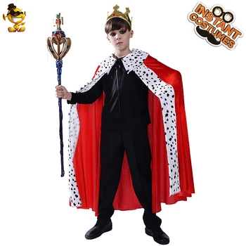 Halloween Costumes Bērnu King Sarkans Apmetnis, ar Vainagu Karnevāls Cosplay Princeses Kostīms Puse Iedomātā Kleita Unisex Bērniem