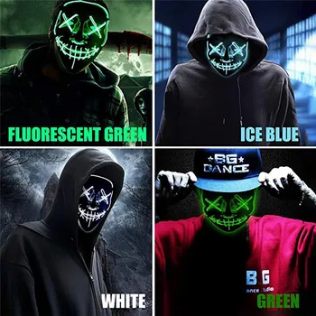 Halloween LED Maska Tīrīšanas Maskas Vēlēšanu skropstu Tuša Halloween Masku LED Maske Gaisma, kas Spīd Tumsā Šausmu Maskas Tērpu Aksesuārus 2020