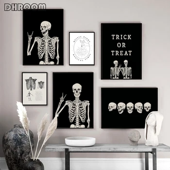 Halloween Mākslas Izdrukas Skeleti Minimālisma Plakātu Galerija Sienas Stilīgs Drukāt Galvaskausa Audekla Gleznu Abstraktu Attēlu, Mājas Dekoru