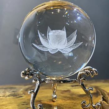 H&D 60mm Iekšējo Griešanai Lotosa Ziedu Kristāla Bumbu Prese ar Statīvu Stikla Sfēras Dziedināšanas Meditāciju Bumbu Fengshui Mājas Dekoru