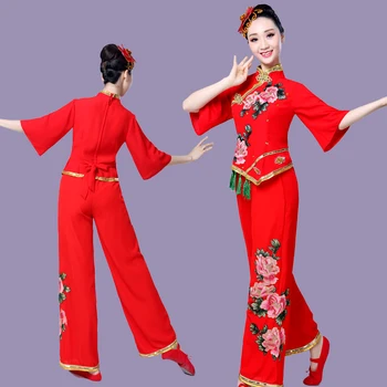 Hanfu jaunu stilu Yangko sniegumu laukumā deju kostīmu ventilators deju jumta deju tradicionālo ķīniešu deju kostīms