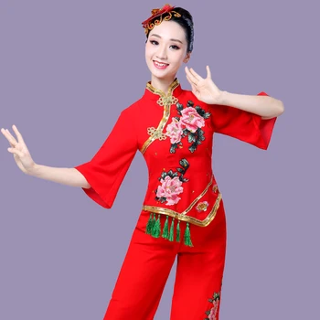 Hanfu jaunu stilu Yangko sniegumu laukumā deju kostīmu ventilators deju jumta deju tradicionālo ķīniešu deju kostīms