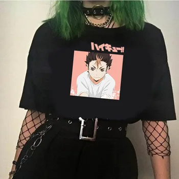 Hao Anime Haikyuu T-krekls Modes Apaļu Kakla Īsām Piedurknēm Sieviete