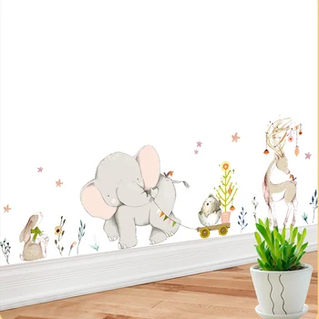 Happy baby elephant zaķis luncināties Sienas uzlīmes bērniem, bērnu istabas interjeru mākslas bērnudārza sienas karikatūra dzīvniekiem, uzlīmes, home tapetes