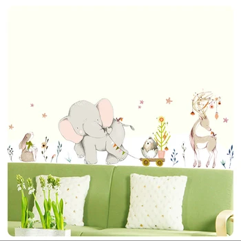 Happy baby elephant zaķis luncināties Sienas uzlīmes bērniem, bērnu istabas interjeru mākslas bērnudārza sienas karikatūra dzīvniekiem, uzlīmes, home tapetes