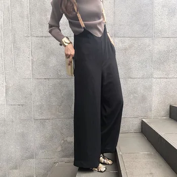 Harajuku Korejas Plaša Kāju Bikses Sieviešu Pavasara Melns Siksnas Biksēm Augstās Jostasvietas Bikses, Bikšturi Streetwear Sieviešu Bikšu Rudens
