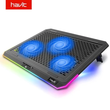 Havit RGB Portatīvo datoru Dzesēšanas Spilventiņu ar 3 Klusus Ventilatorus un Touch Kontroli, Tīra Metāla Paneli, Portatīvo Cooler for 15.6-17 Collu Klēpjdators