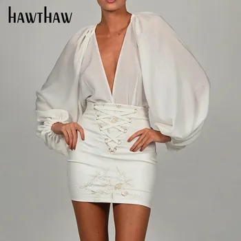 Hawthaw Sieviešu Rudens Ziemas Augsto Vidukli Pu Ādas Slim Paketi Gurnu Apsēju, Mini Īsi Svārki Ir 2021. Sieviešu Apģērbu Streetwear