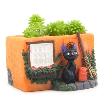 Hayao Miyazaki Melnā Kaķa Figūriņas Sukulenti Puķu Pods Rotājumu Pasaku Miniatūras Podos Dārza Sūnu Rūķis Apdare Amatniecības