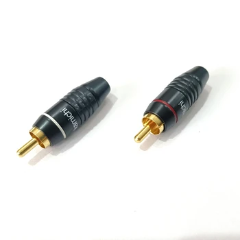 Hifi Misiņa 8pcs HIFI RCA Male Plug Jack Audio Kabelis Lodēt Zelta pārklājumu Savienotājs Melnā 6mm