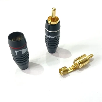 Hifi Misiņa 8pcs HIFI RCA Male Plug Jack Audio Kabelis Lodēt Zelta pārklājumu Savienotājs Melnā 6mm