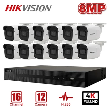 Hikvision 16CH 4K OEM VRR Komplekts 12pcs 8MP Bullet POE IP Kameras Sistēma Iekštelpu/Āra IP Kameras CCTV Drošības Sistēmas Komplekts IP66 H. 265