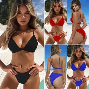 Hirigin Sandales Bikini Komplekts 2019 Jaunā Sieviešu Peldkostīmi Tīru Krāsu Push Up Polsterēta Peldkostīmu Biquini Sieviešu Peldkostīms Vasaras Beachwear