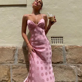 Hirigin Sexy Backless Spageti Siksnas Sieviešu Midi Kleitas Kluba Modes Elegants Piedurknēm Polka Punktiņi Kleita Svētku Drēbes