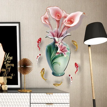 Home Decor Sienas Uzlīmes 3D Imitācija Liliju Ziedu Dekoratīvā Vāze Tapetes Guļamistabā, viesistabā Fona Apdare, Krāsošana