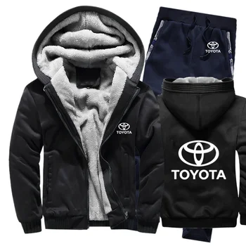 Hoodies Vīriešiem Toyota Automašīnas Logo Mens Hoodies Uzvalks Ziemas Sabiezēt Siltu Vilnas kokvilnas Rāvējslēdzēju Tracksuit Vīriešu Jaka+Bikses 2gab Komplekti