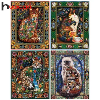 Huacan 5d Dimanta Krāsošana jaunpienācēji Kaķis Dekori Mājas Mozaīkas Dzīvnieku Pilnu Displejs Roku darbs Dāvanu Dimanta Māksla