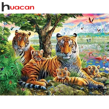 Huacan Dimanta Izšuvumi Pilnu Kvadrātveida/Apaļā 5D Dimanta Tīģeris Krāsošana Dimanta Mozaīkas Dzīvniekiem Cross Stitch Dekori Mājas