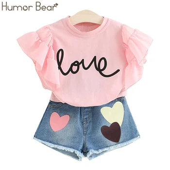 Humora Lācis Vasaras Bērnu Meiteņu Drēbes Uzvalku 2020 Pie Pleca 3D Rose Puķu Top+ Bikses Meiteņu Apģērbu Komplekti 2-6Y Apģērbs