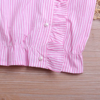 Humora Lāču Meitene Apģērbu Zīmolu Modes 2020. Gada Vasarā Jaunu Svītrainām Peld Piedurknēm Pogas T-krekls Toddler Skaisto Meiteņu Apģērbs