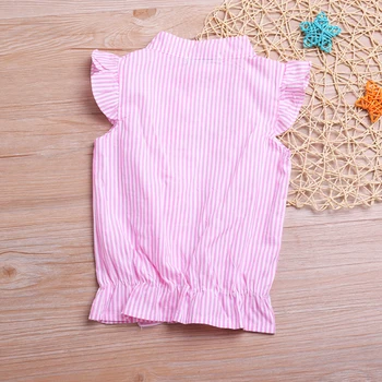 Humora Lāču Meitene Apģērbu Zīmolu Modes 2020. Gada Vasarā Jaunu Svītrainām Peld Piedurknēm Pogas T-krekls Toddler Skaisto Meiteņu Apģērbs