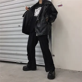 IEFB /vīriešu apģērbi 2021. gada pavasara modes jaunu streetwear Melna PU Ādas lielajam Jaka Zaudēt Rāvējslēdzēju korejiešu hip hop mētelis 9Y1188