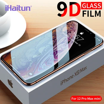 IHaitun Luksusa 9D Stikla iPhone 11 12 Pro XS MAX XR Ekrāna Aizsargs, Izliektās Rūdīts Stikls iPhone X 7 8 Plus Segtu Filmu