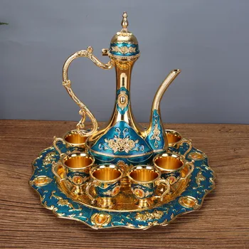 IMUWEN Zelta un Zilā Krāsā Metāla Vīna Set/Tējas Komplekts Modes Cinka Sakausējuma Vīna Komplekts 1 Komplekts= 1 Plate+ 1 Pot +6 Tases