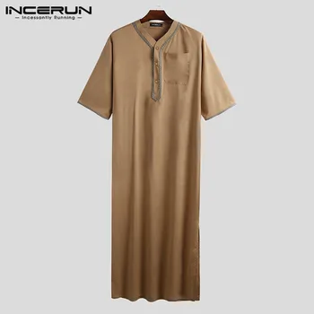 INCERUN Islāma arābu Kaftan Vīriešu Pusi Piedurknēm vienkrāsainu V Kakla Musulmaņu Apģērbu Vintage Gadījuma Tuvajos Austrumos, Dubaija Vīriešiem Jubba Thobe